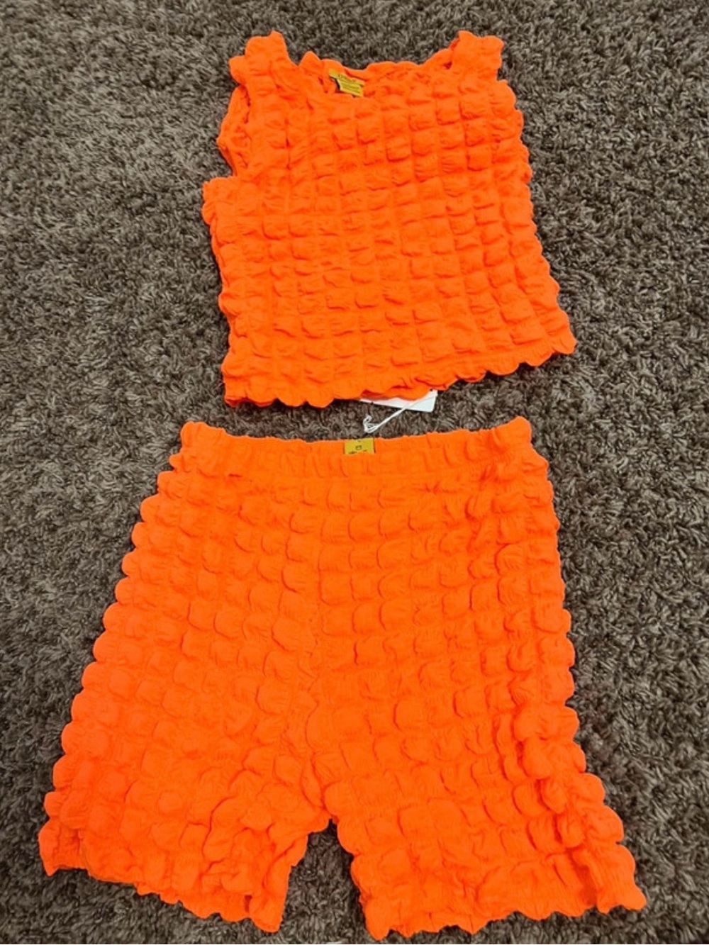Daisy Neon Orange Textured Crop Tank & Shorts Set